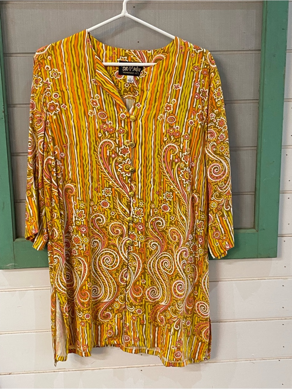 Bob Mackie Yellow Orange Paisley Button-Front Tunic